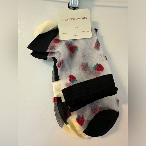 Anthropologie Cherry Strawberry Sheer Socks New With Tags One Size - Picture 3 of 3